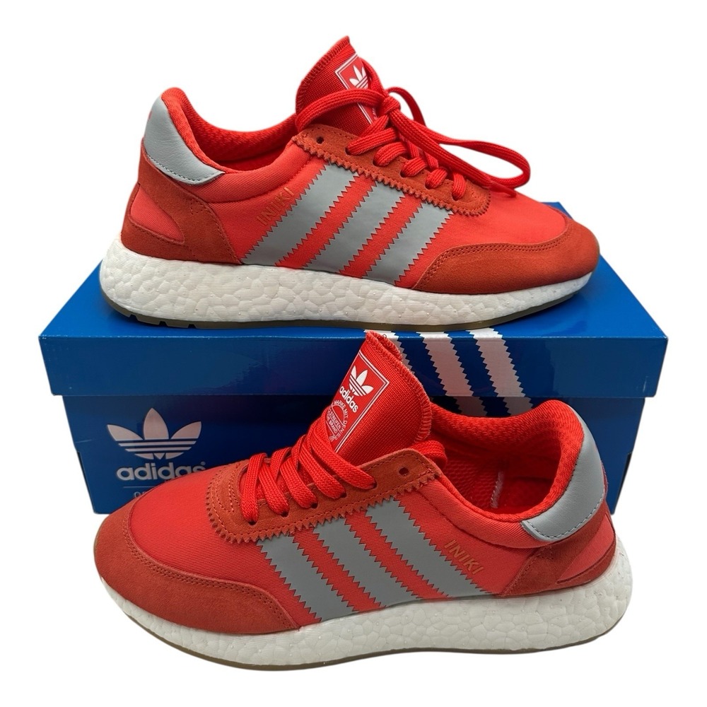 Adidas Iniki Runner Boost Running Shoes Womens Sz 8.5 Orange Sneakers BA9998